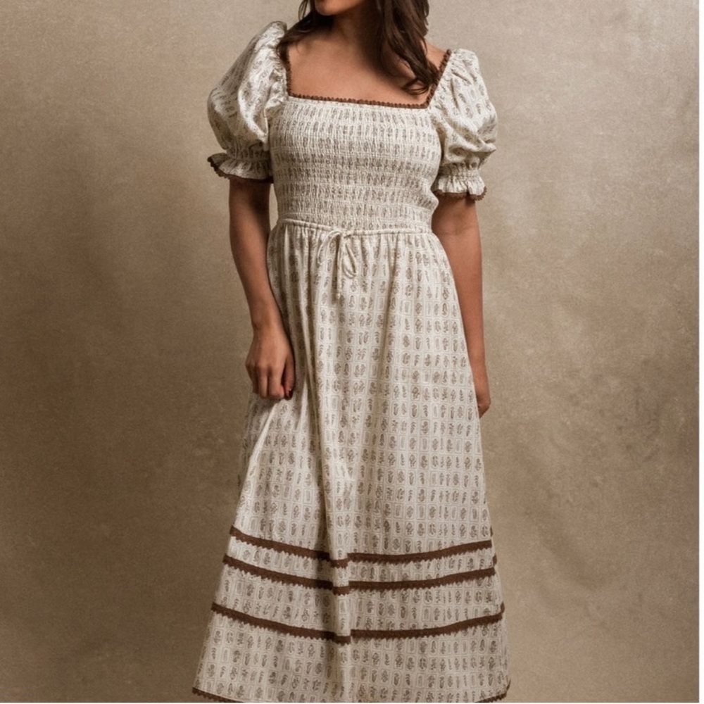 Elegant Cream and Brown Women's Dress